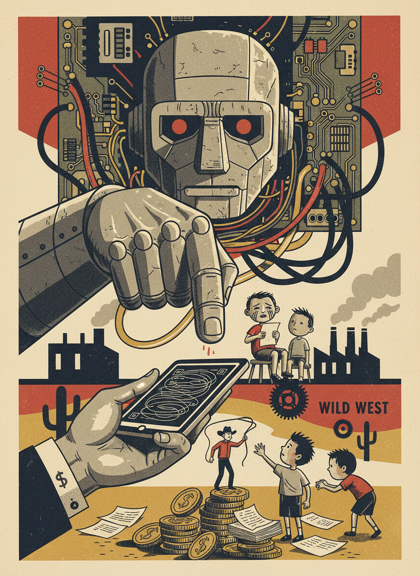 Stylized AI editorial dramatization