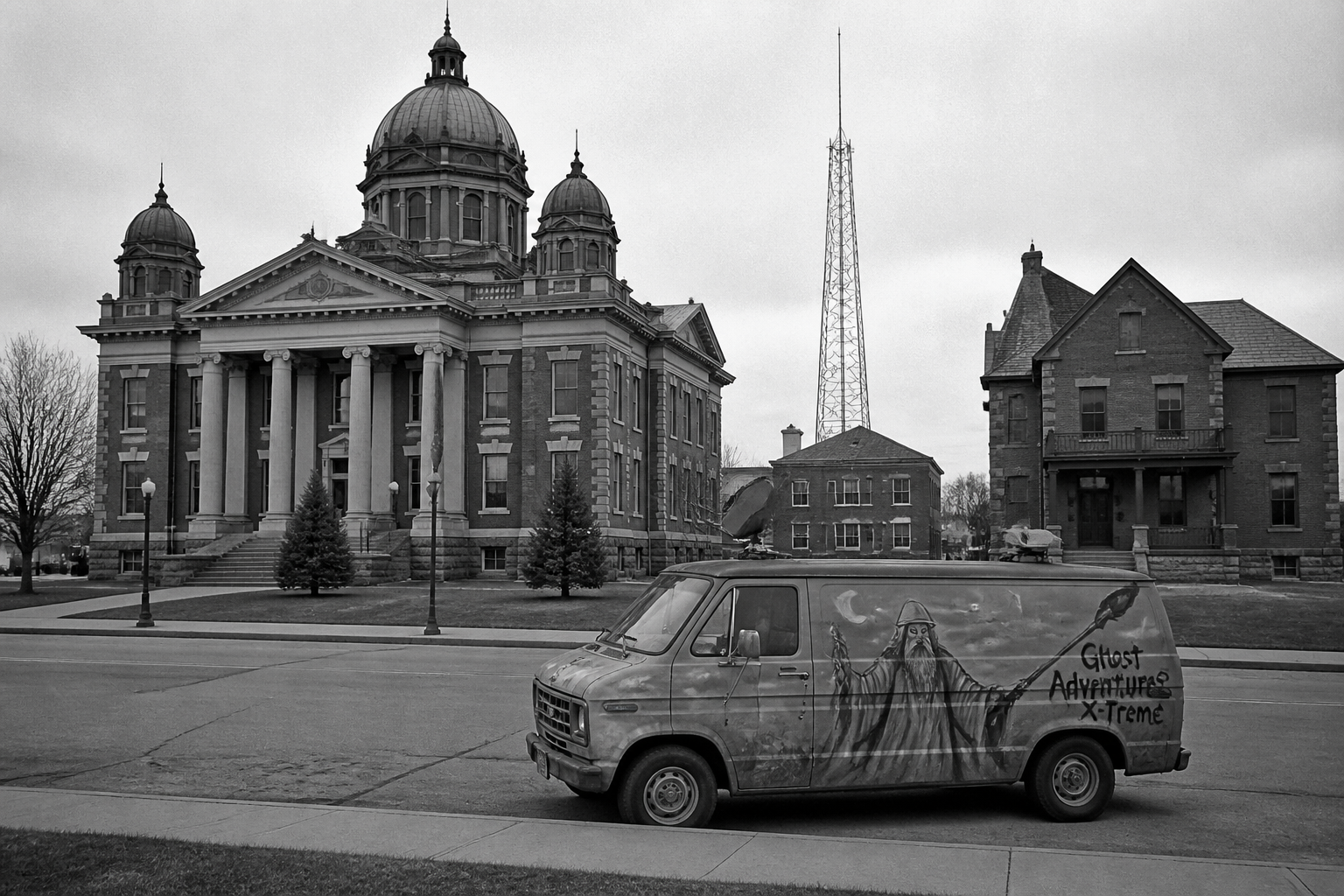 Black-and-white recreation of the historic location