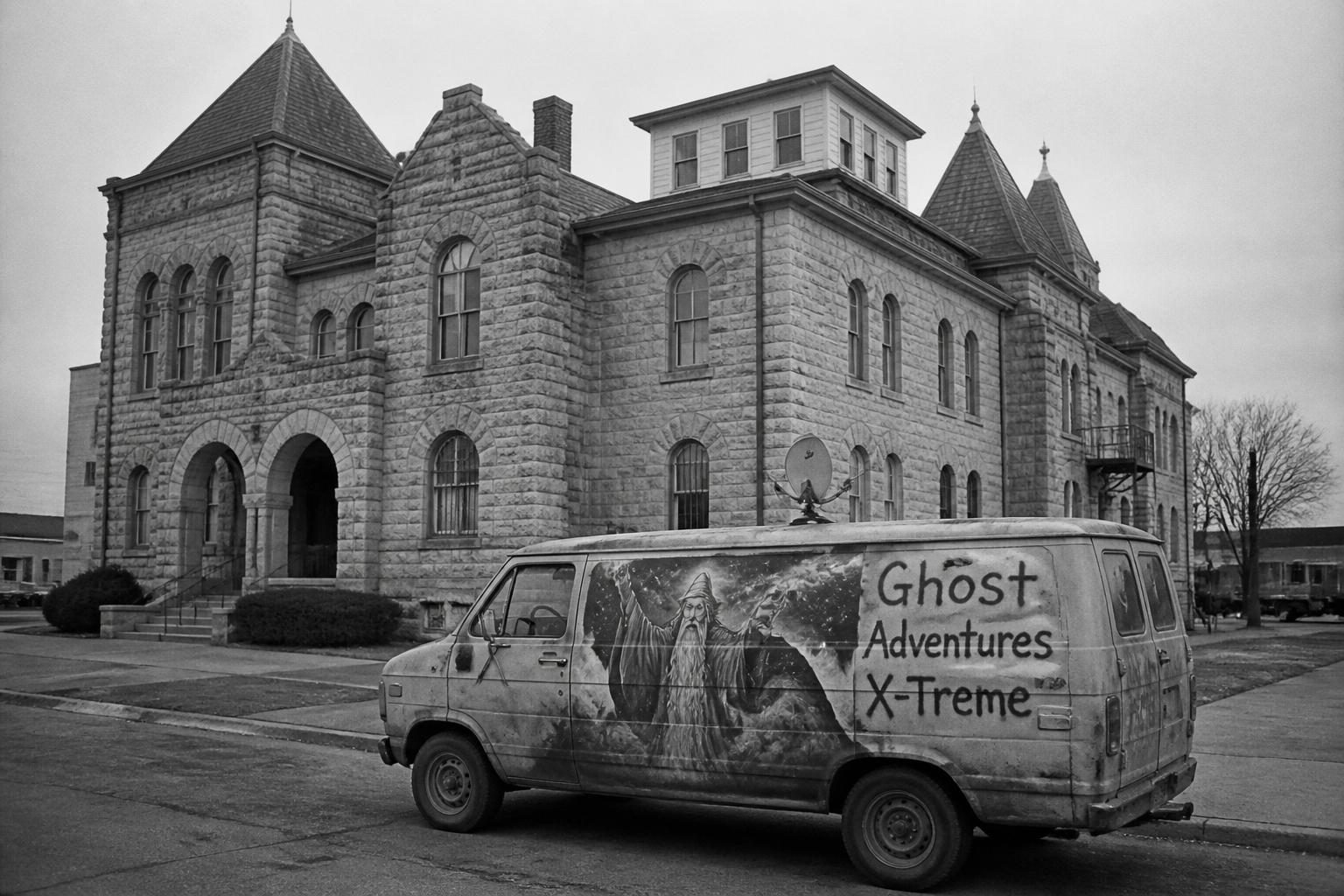 Black-and-white recreation of the historic location