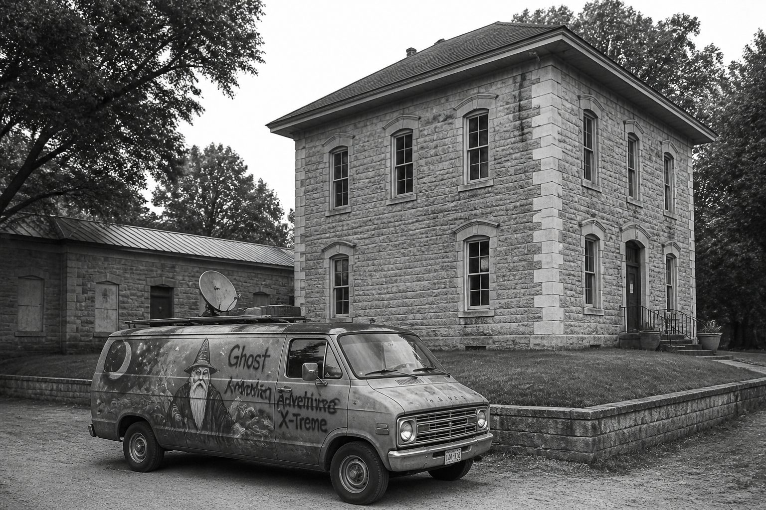 Black-and-white recreation of the historic location
