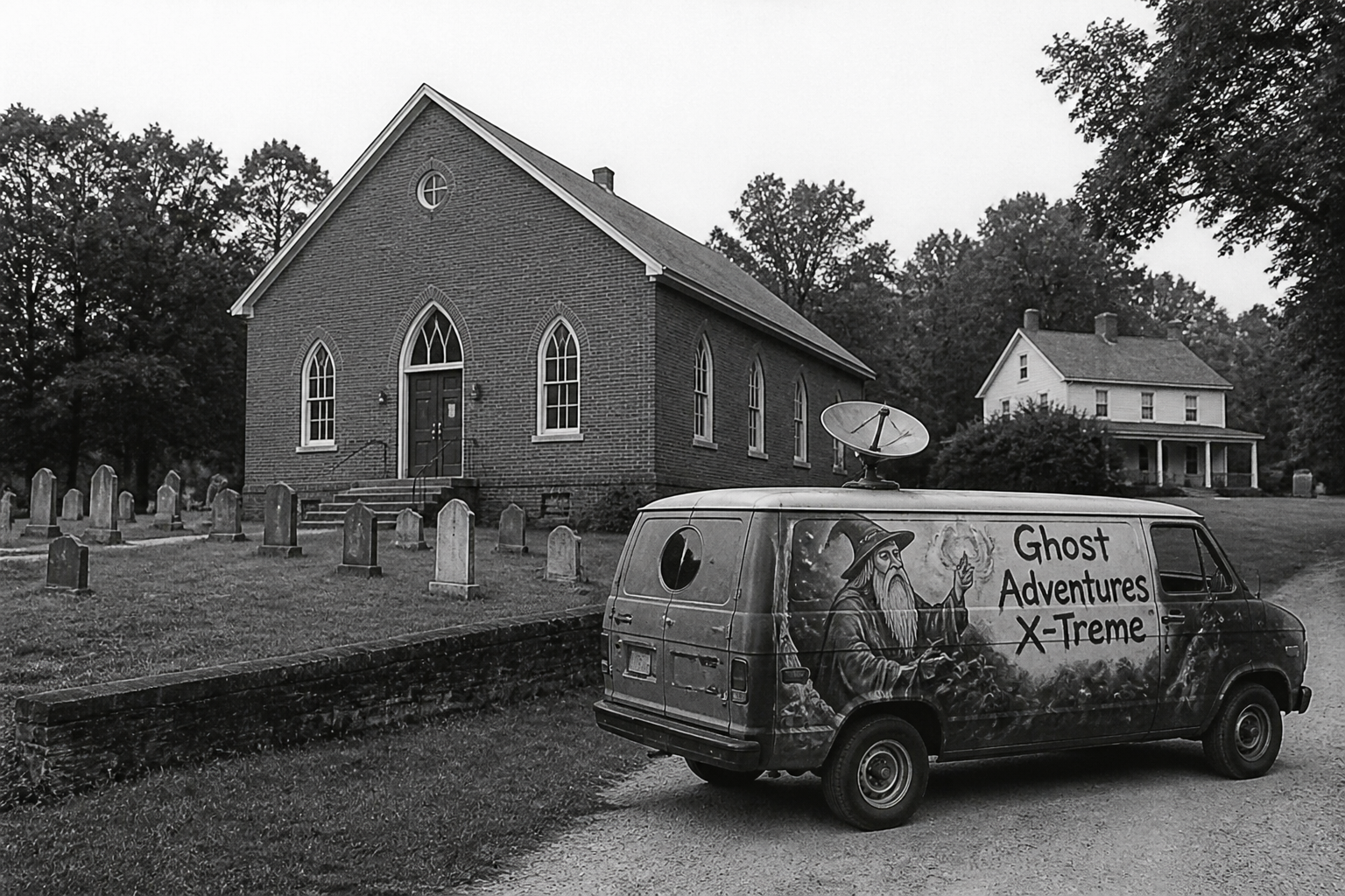 Black-and-white recreation of the historic location