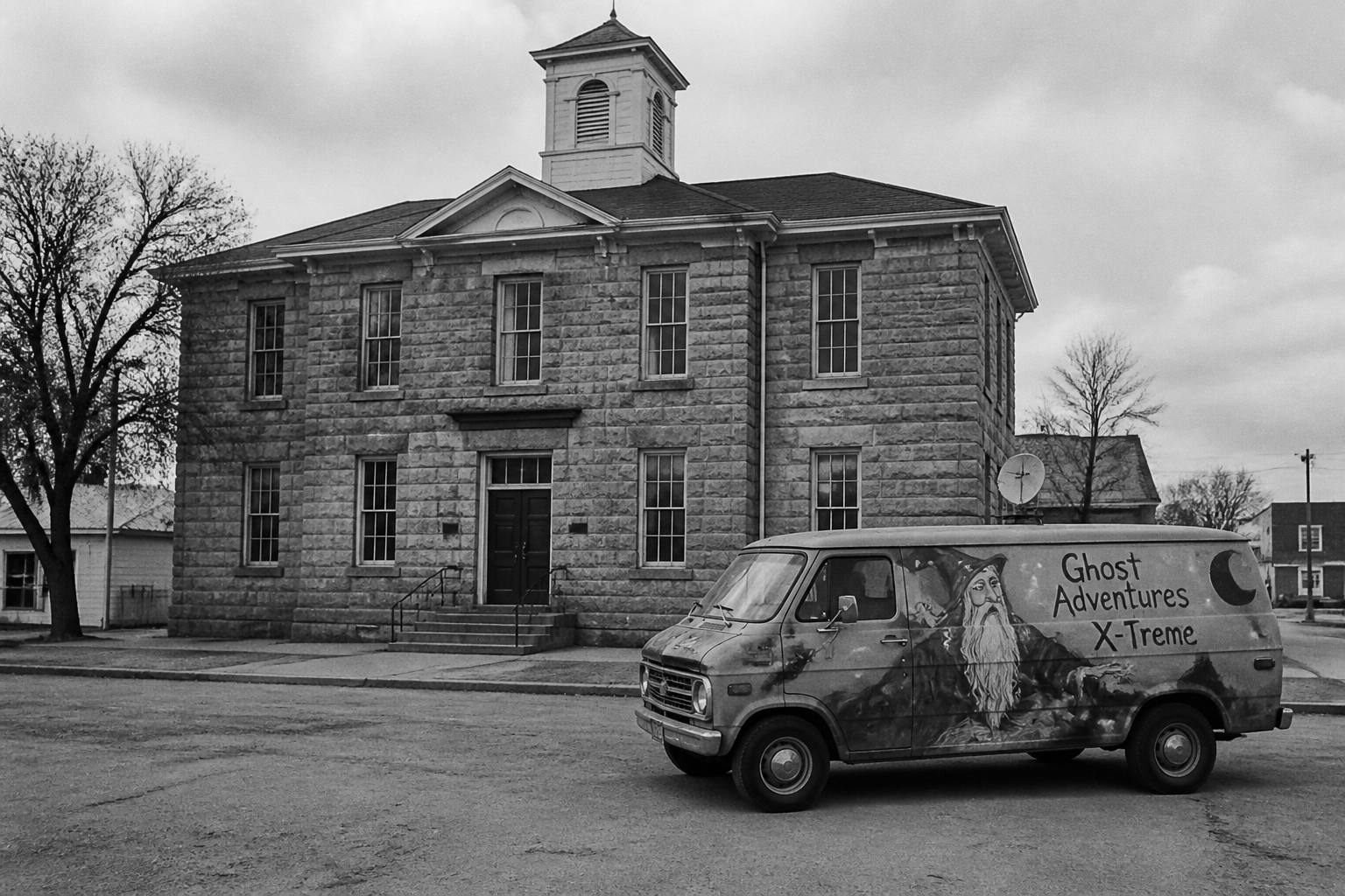 Black-and-white recreation of the historic location