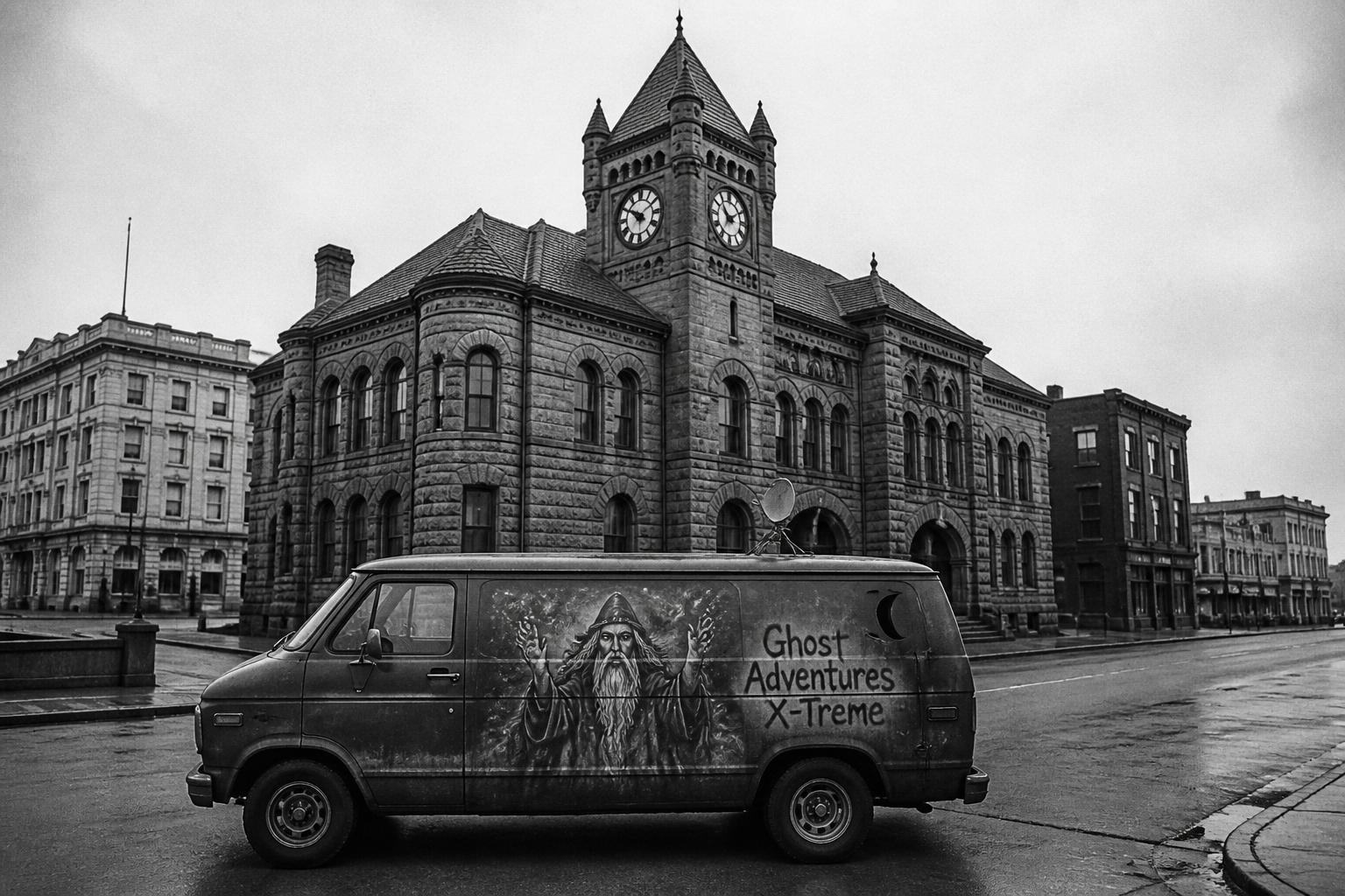 Black-and-white recreation of the historic location