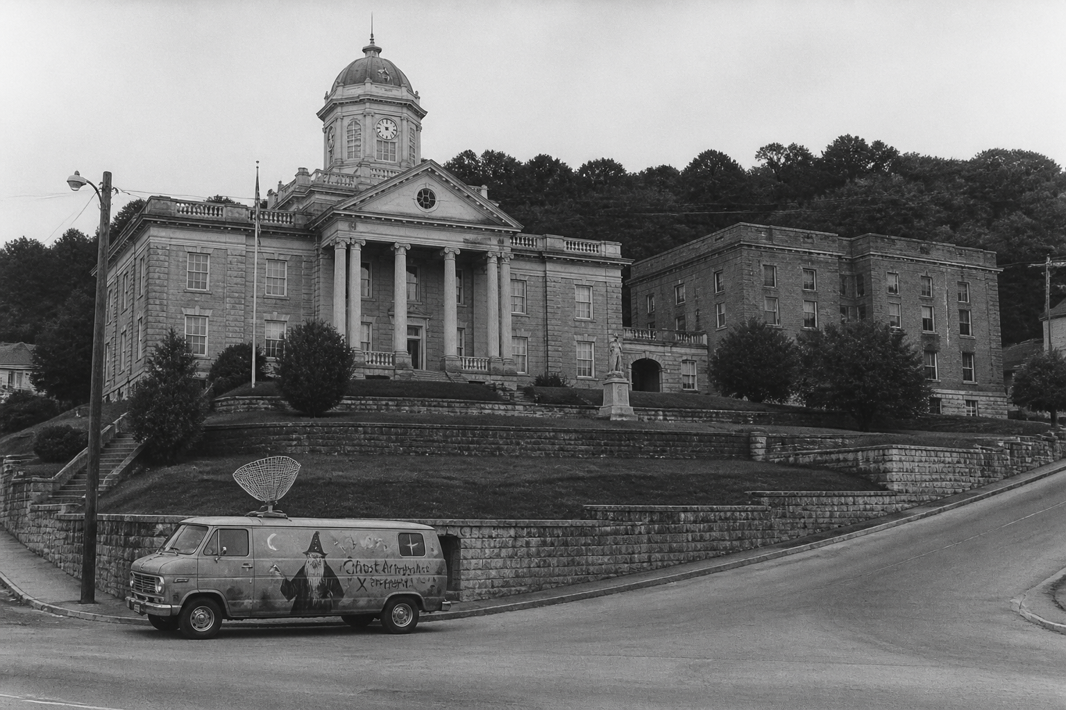 Black-and-white recreation of the historic location