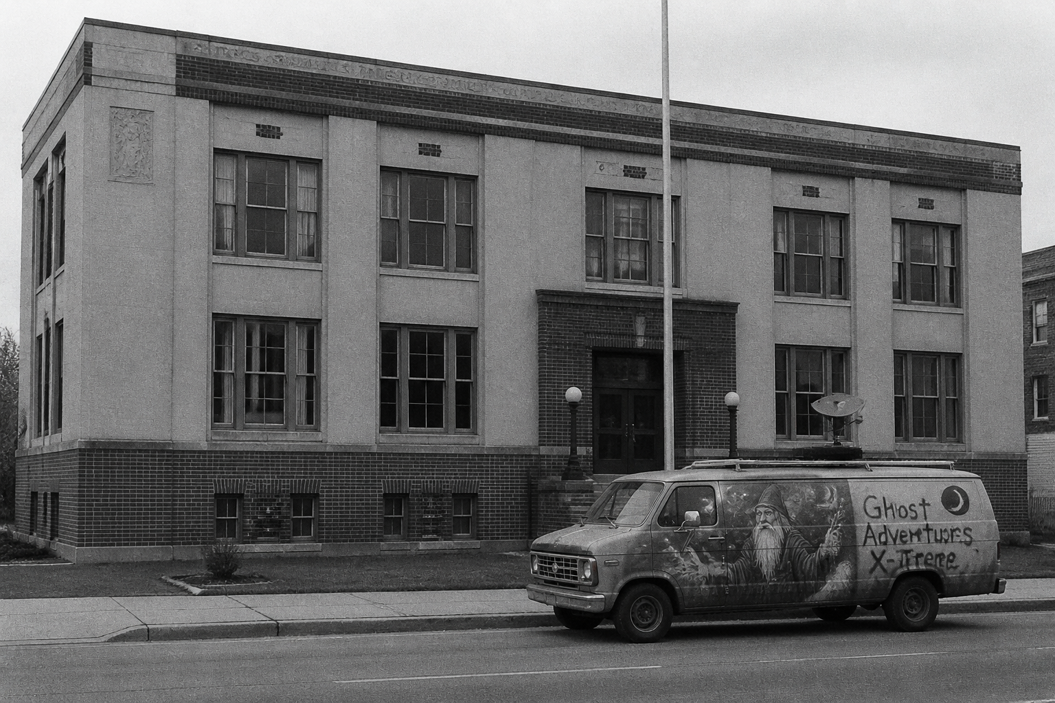 Black-and-white recreation of the historic location