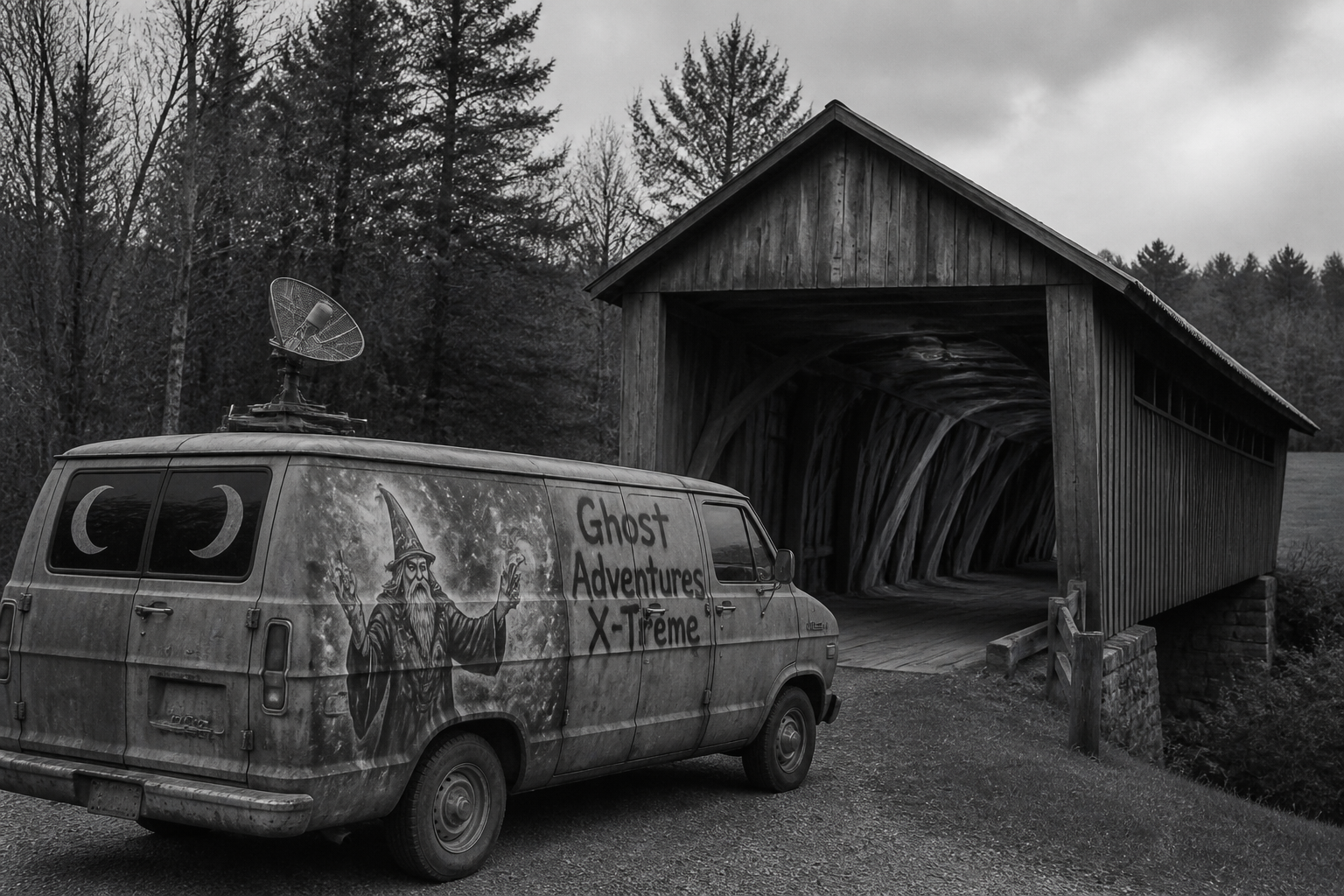 Black-and-white recreation of the historic location