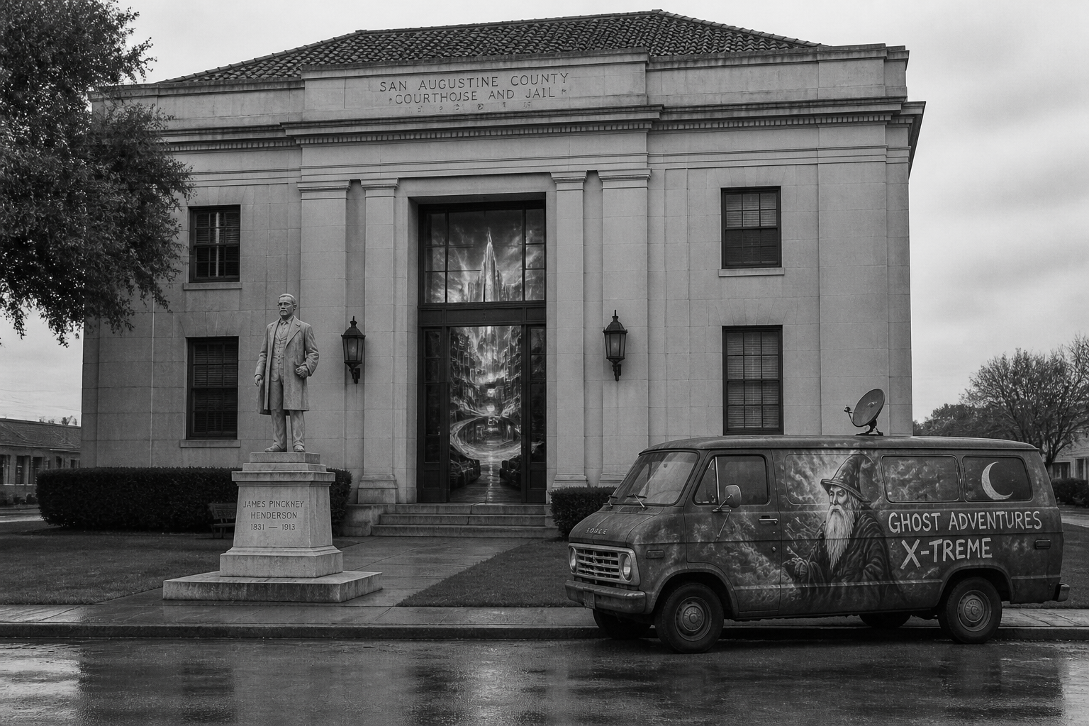 Black-and-white recreation of the historic location