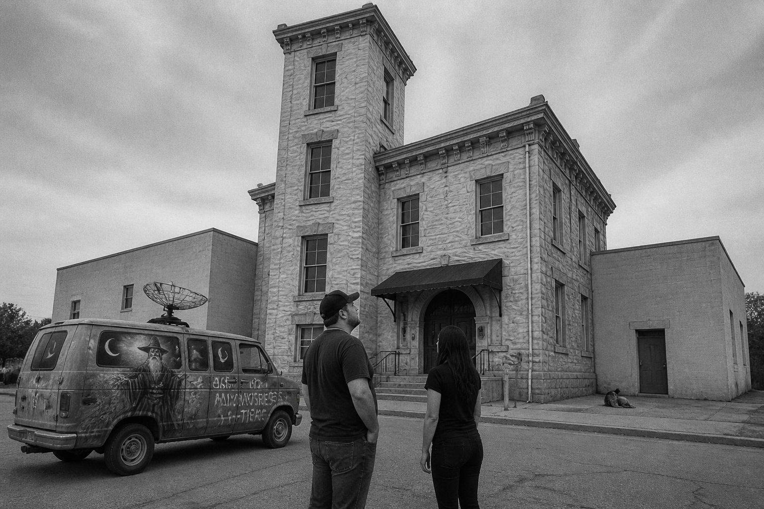 Black-and-white recreation of the historic location