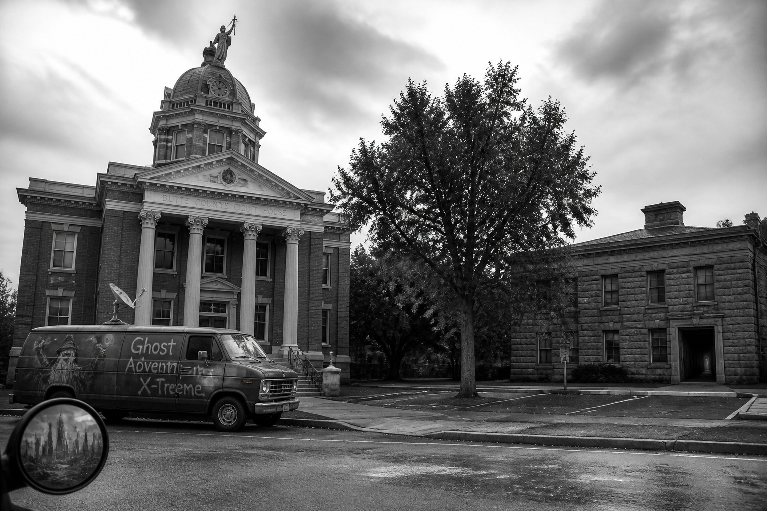 Black-and-white recreation of the historic location