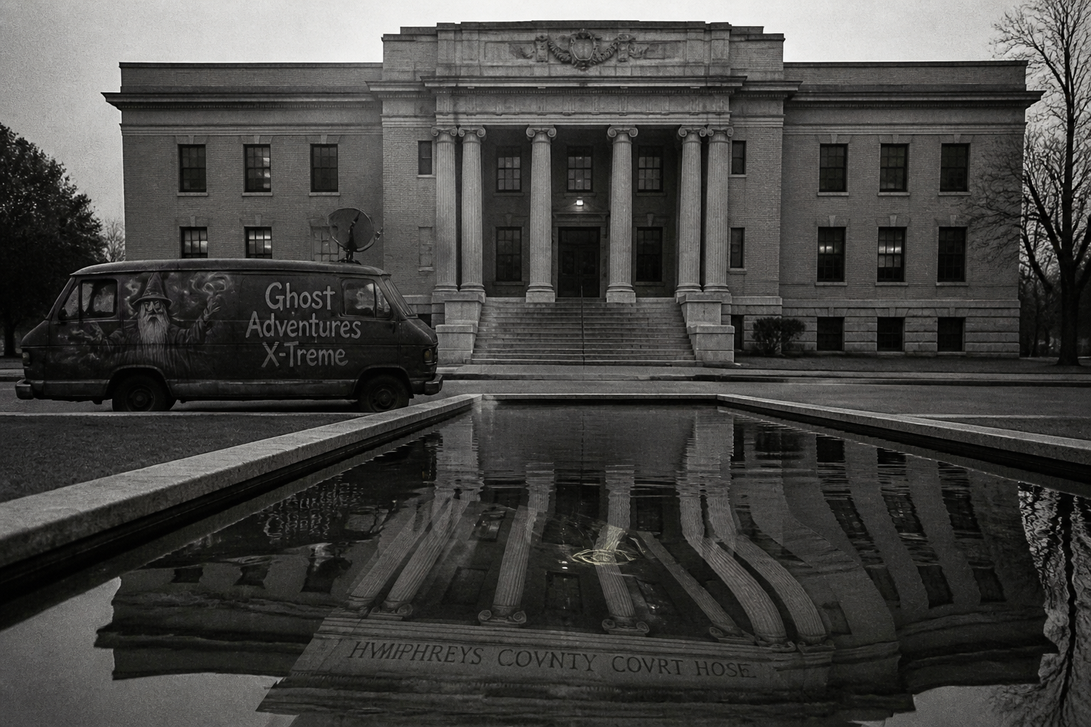 Black-and-white recreation of the historic location