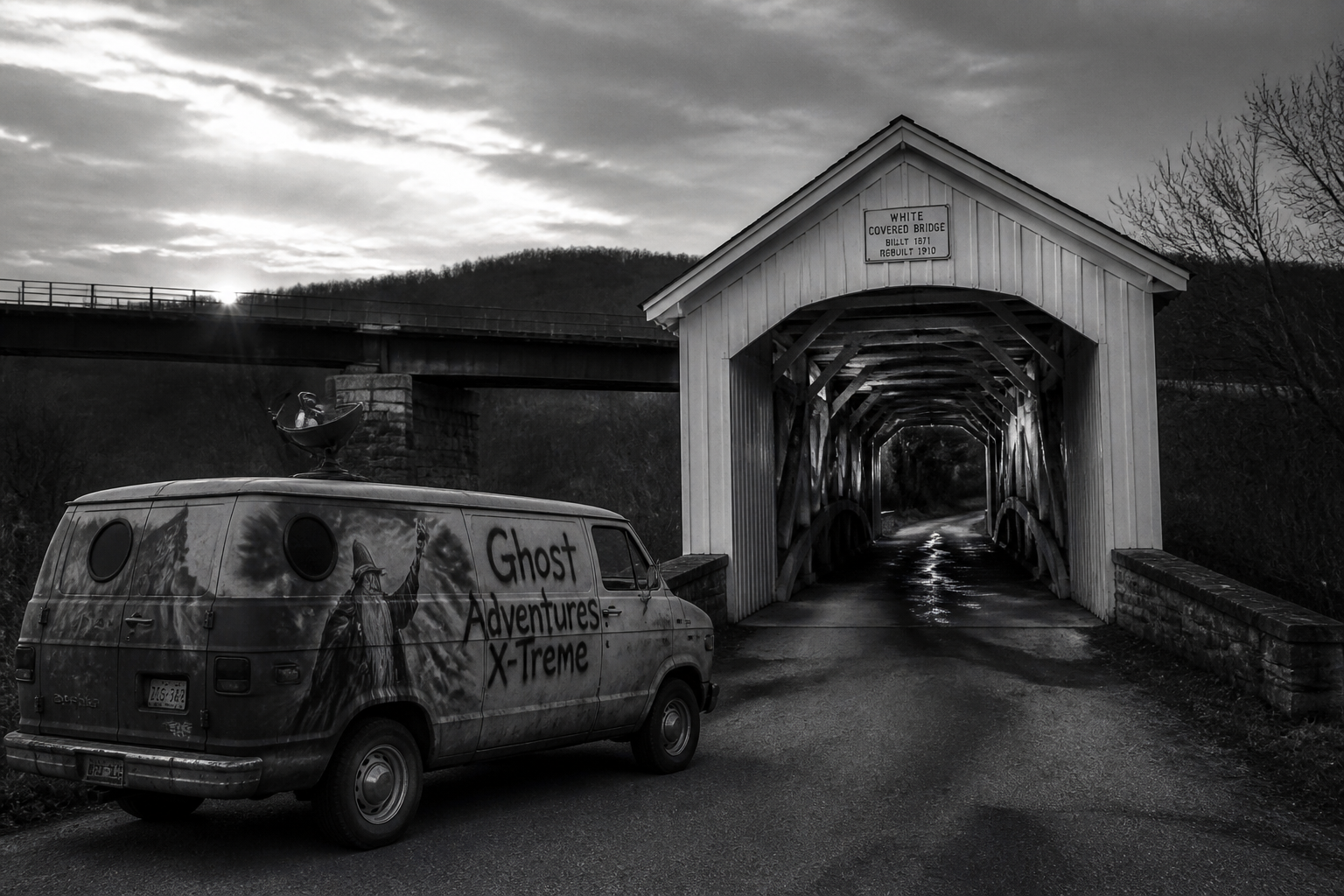 Black-and-white recreation of the historic location