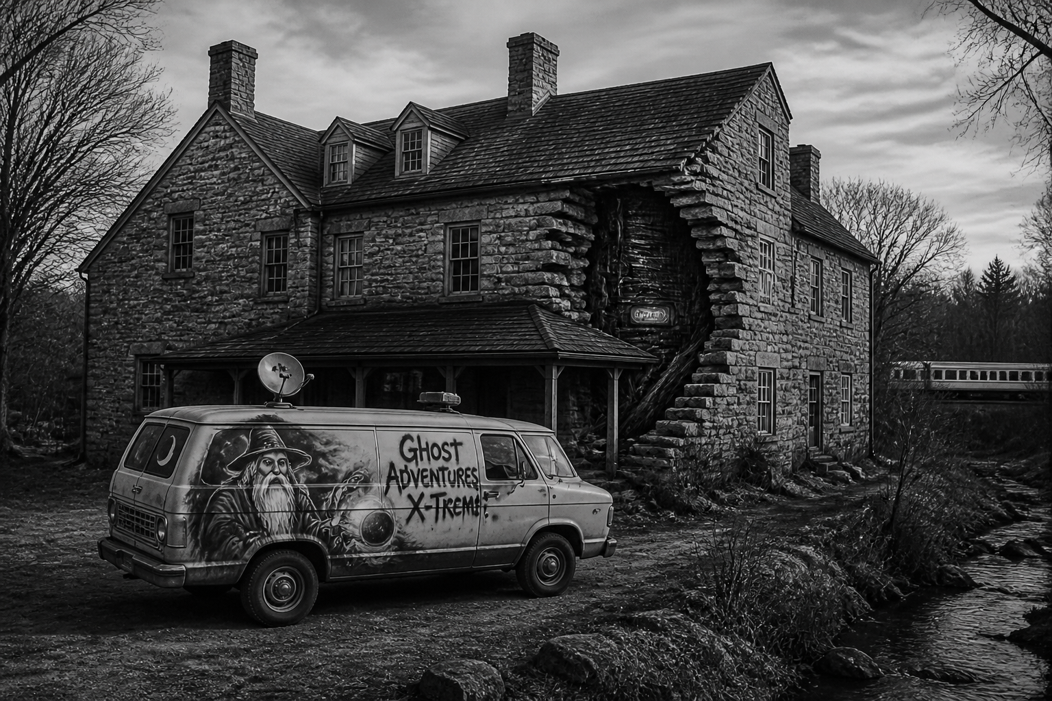 Black-and-white recreation of the historic location