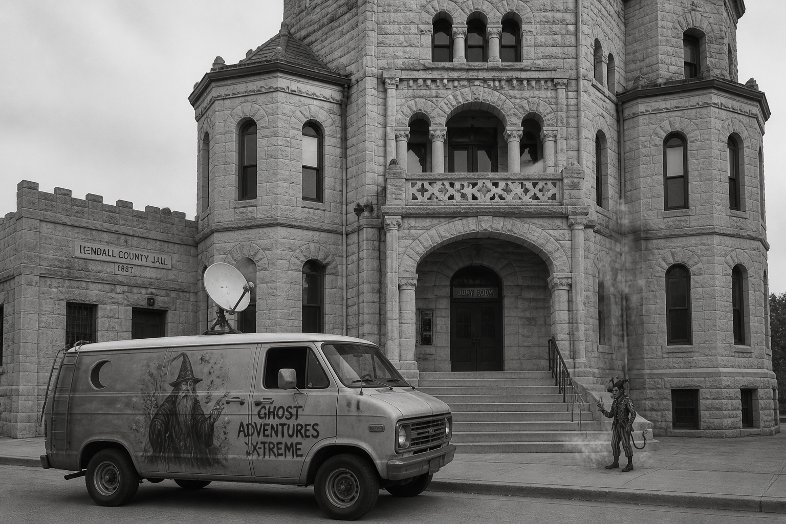Black-and-white recreation of the historic location