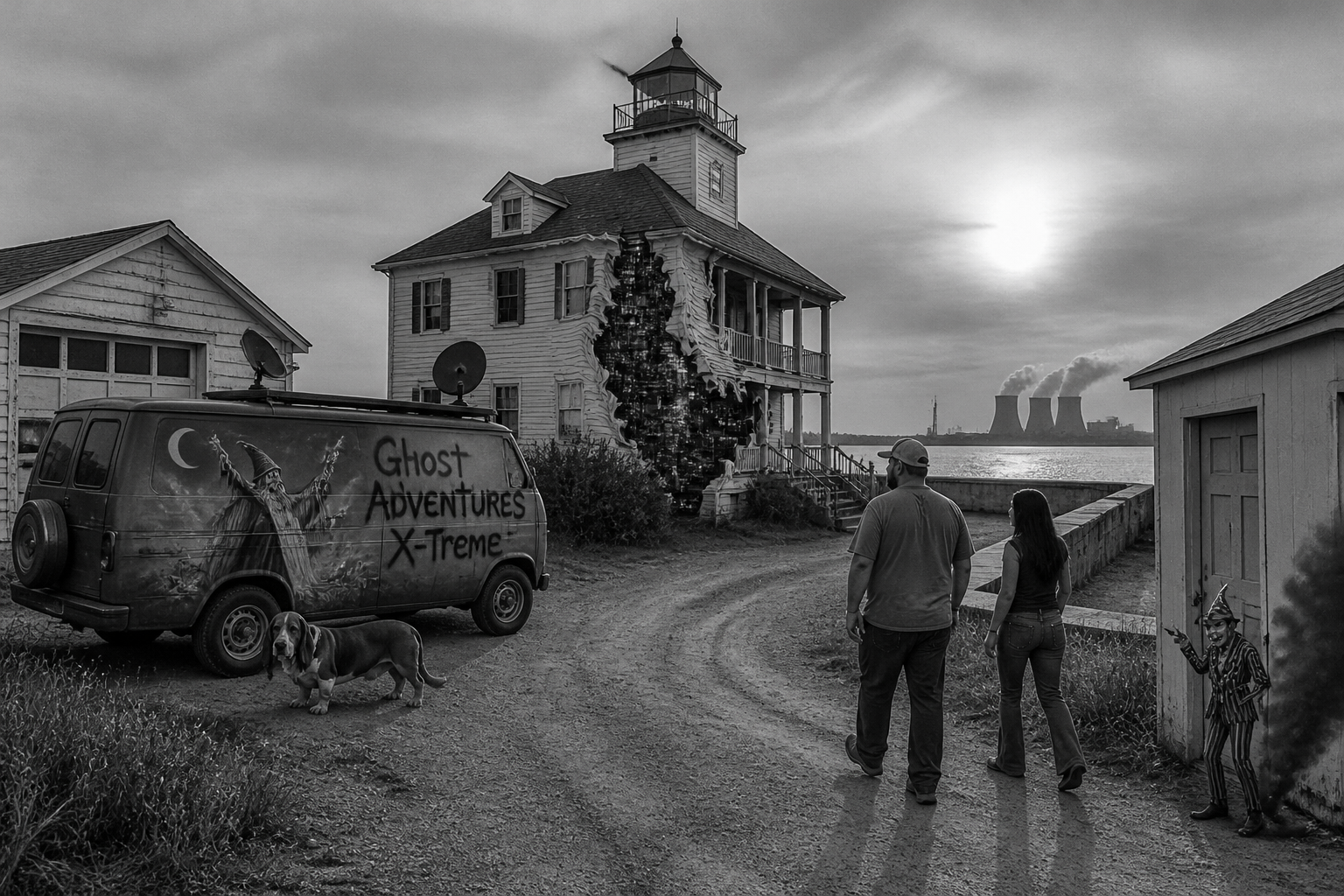 Black-and-white recreation of the historic location