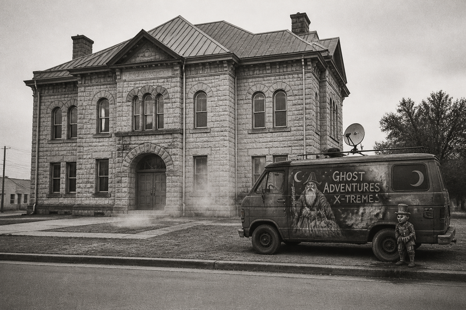 Black-and-white recreation of the historic location