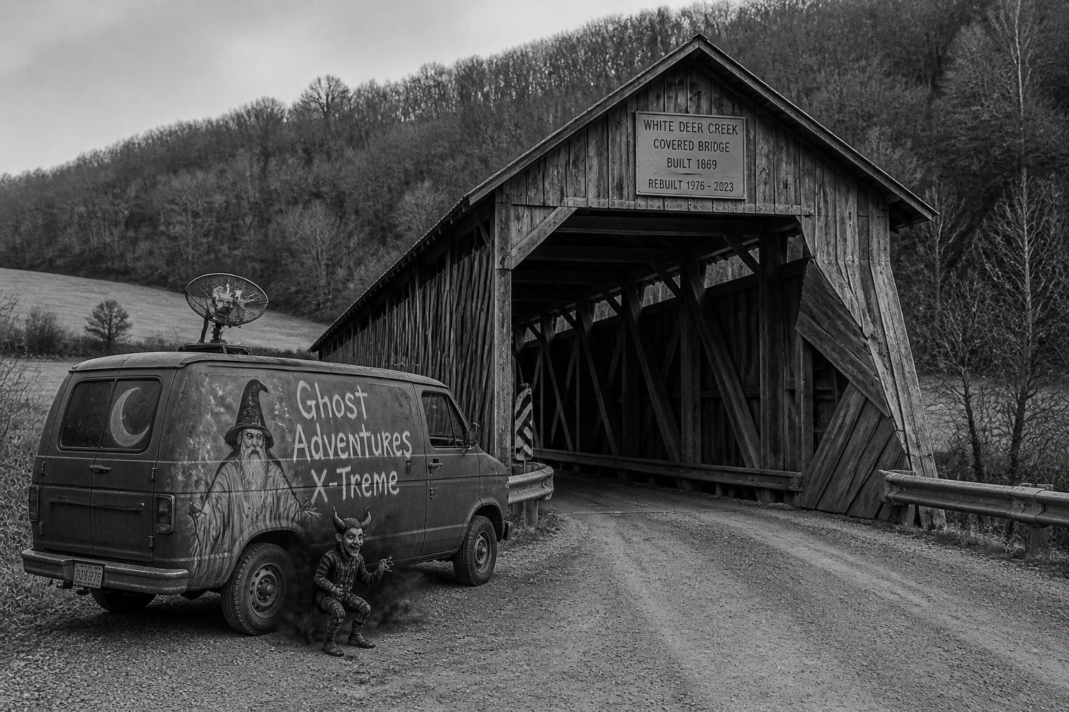 Black-and-white recreation of the historic location