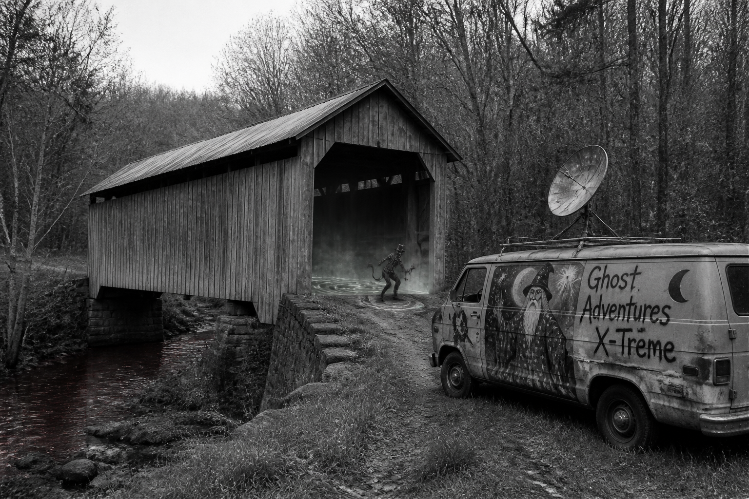 Black-and-white recreation of the historic location