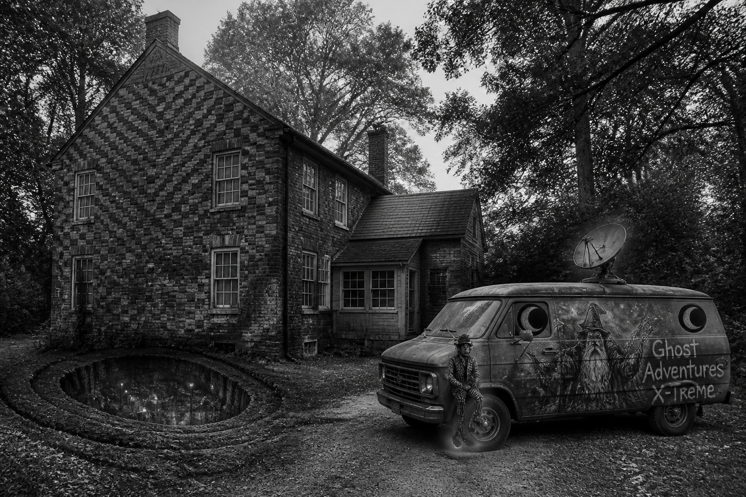 Black-and-white recreation of the historic location