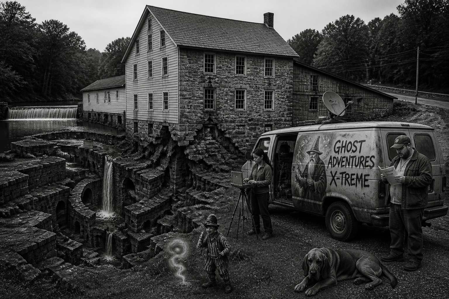 Black-and-white recreation of the historic location