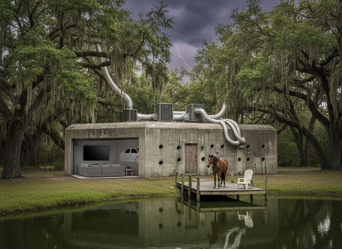 Bring Your Horses to This Below-Market Concrete Bunker with a Focal-Point Pond